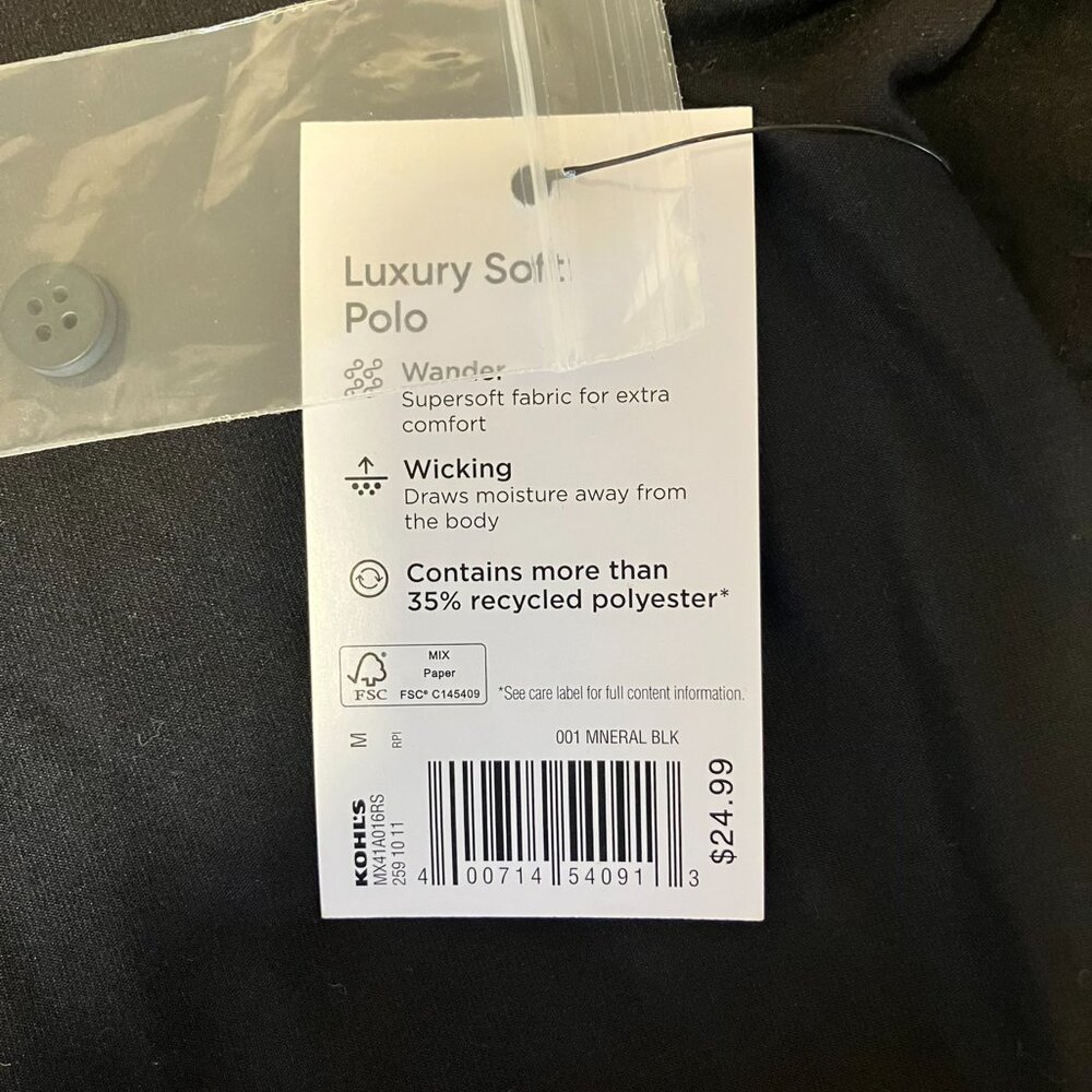 FLX Luxury Soft Polo | Black | Size M | NWT - Picture 5 of 6